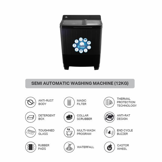 Wiscon WISA1224WS 12Kg Semi-Automatic Washing Machine with Stainless Steel Tub