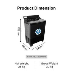 Wiscon WISA1224WS 12Kg Semi-Automatic Washing Machine with Stainless Steel Tub